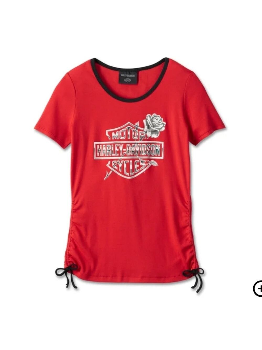 Harley Davidson Women's Illuminate Bar & Shield Ruched Bright Red Graphic Tee L
